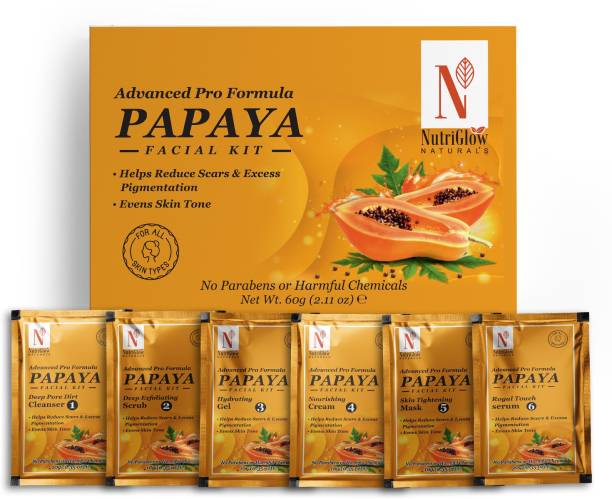 NutriGlow NATURAL'S Advanced Pro Formula Papaya Facial Kit For Even Skin Tone, Excess Pigmentation & Helps Reduce Scars(60gm)