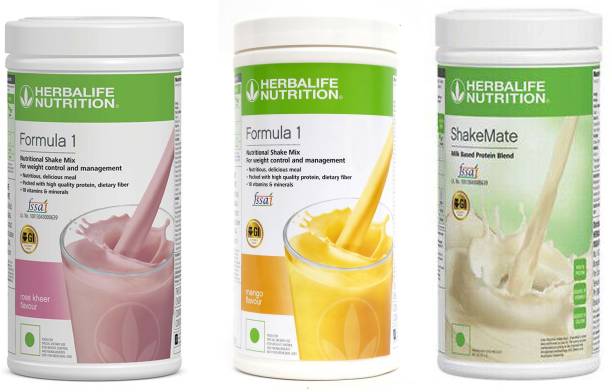 HERBALIFE Weight Loss Delicious & Special Combo With ( Formula 1 Nutritional Shake Mix - Rose Kheer Flavor & Mango Flavor With Shake Mate Milk Powder Vanilla Flavor ) Combo Pack Of 3 PIECES For Weight Loss Combo