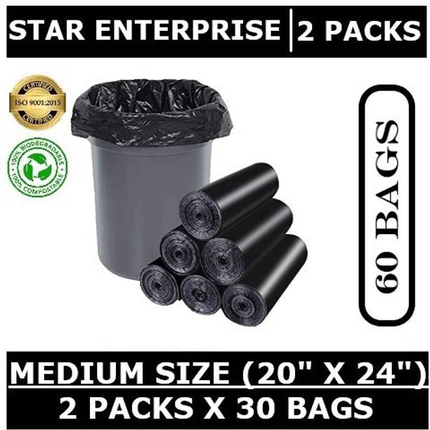 Star Enterprise 2 Pack (60 Pieces) Black Biodegradable Garbage Bags Medium 20 L Garbage Bag  Pack Of 60