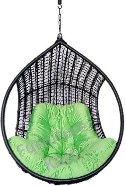 Furniture kart Luxury Hammock Swing Chair Jhoola Hanging Egg Chair Black with Green Cushion Steel Large Swing