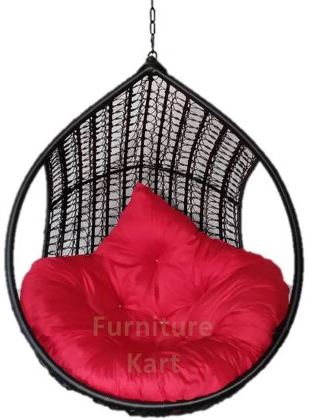 Furniture kart Luxury Hammock Swing Chair Jhoola Hanging Egg Chair Black with Red Cushion Steel Large Swing