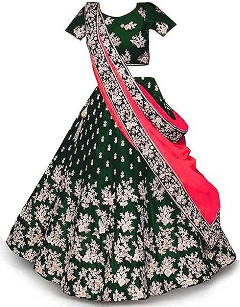 DIZVU Girls Lehenga Choli Ethnic Wear Embroidered Ghagra, Choli, Dupatta Set