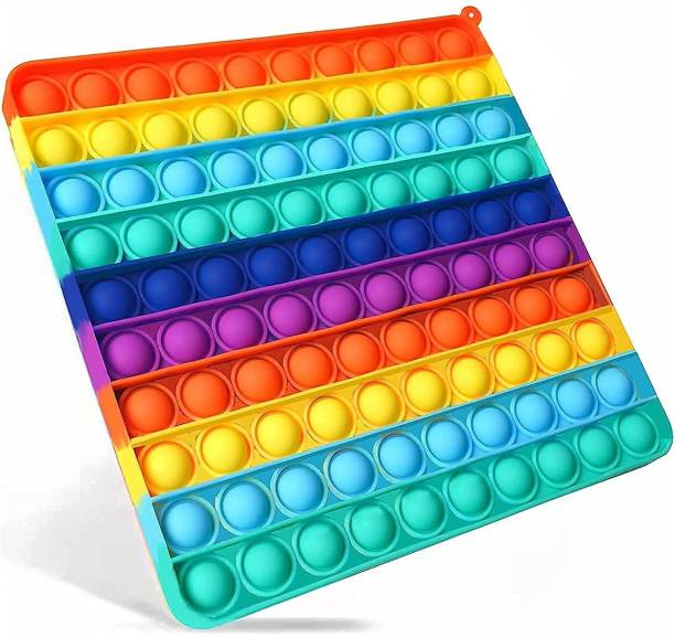JIALTO Big Size Push Fidget Toy,100 Bubbles Stress Relieving Sensory Toy-Rainbow 8 inch
