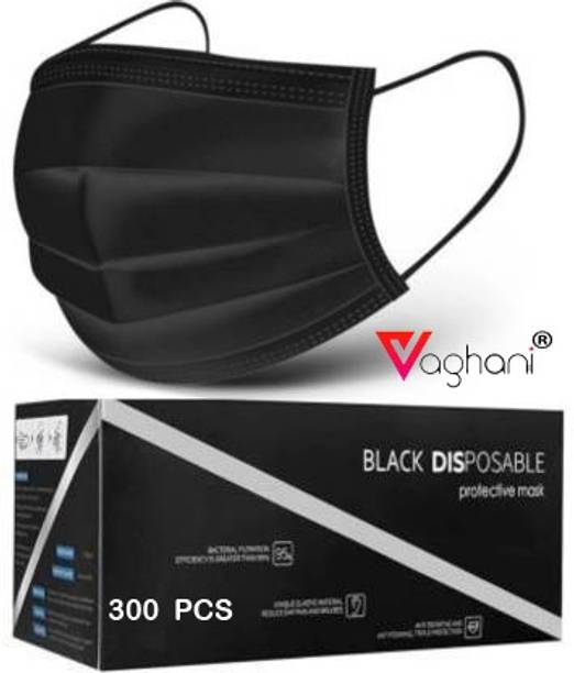 Vaghani Vaghani 300 Units Disposable 3 Ply Surgical Mask With Thick Melt Blown (SMMS) Filter, Anti-Virus, Anti-Bacteria, Anti-Pollution Mask with Nose Clip Surgical Mask With Melt Blown Fabric Layer Surgical Mask With Melt Blown Fabric Layer (Black, Free Size, Pack of 300, 3 Ply) 3 Ply Surgical Mask (300 Piece) ( Black )( With Pin )( Who Approval ) Surgical Mask With Melt Blown Fabric Layer
