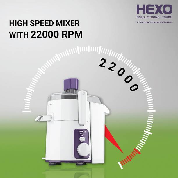 HAVELLS Hexo 2 Jar 1000 W Juicer Mixer Grinder with 1 year extended warranty (2 Jars, White, Purple)