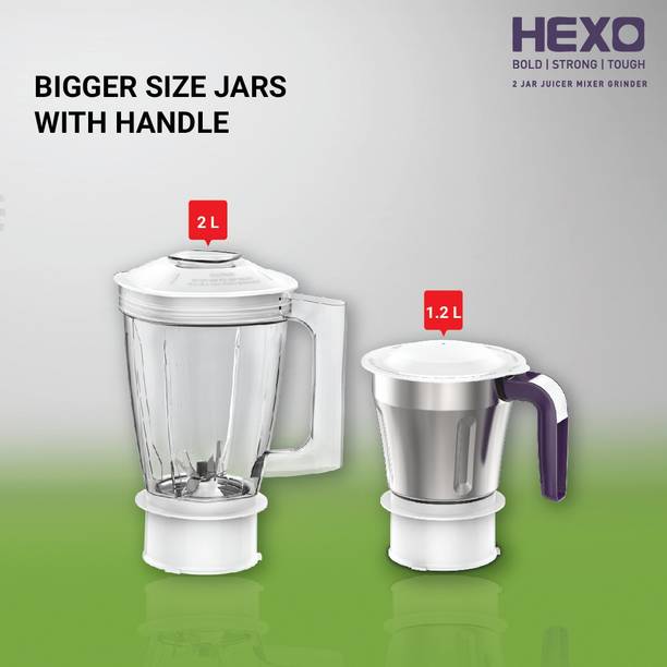 HAVELLS Hexo 2 Jar 1000 W Juicer Mixer Grinder with 1 year extended warranty (2 Jars, White, Purple)