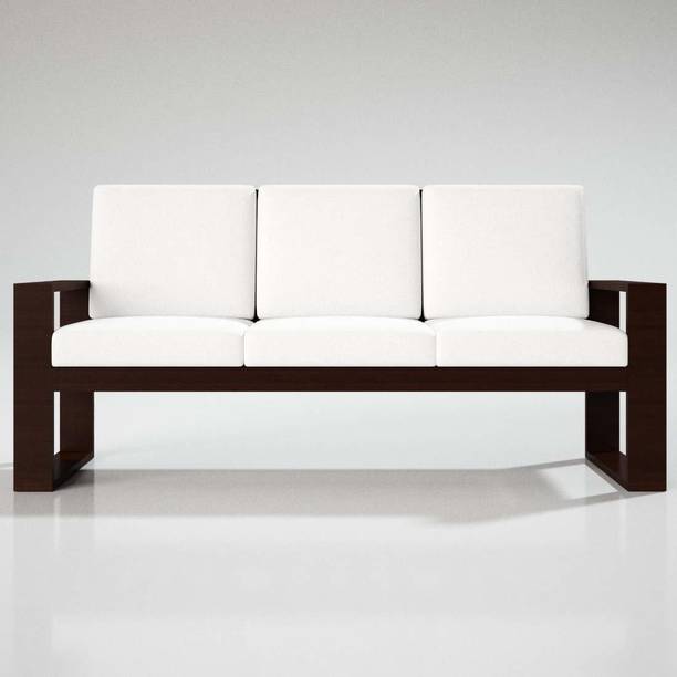 Sekar Lifestyle Teak Wood Classic Series (White Color, Dark Walnut Finish) Fabric 3 Seater  Sofa