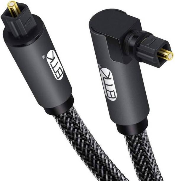 Etzin  TV-out Cable 90 Degree Optical Audio Cable(5ft/1.5m) Nylon Braided Digital SPDIF Audio Optical Cable[360 Degree Rotatable,Super Practical] EMK Toslink Cable for Sound Bar, TV, PS4, Xbox (90 Degree, 3M) 3 m Fiber Optical Cable (Compatible with Soundar, Black, One Cable)