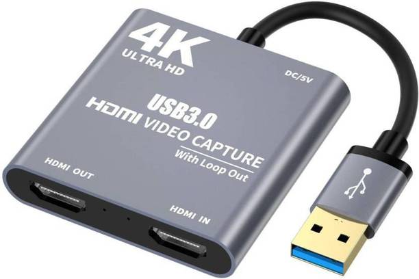 Etzin 4K HDMI Game Capture Card, HDMI to USB 3.0, Video Audio Capture with Loop-Out - Full HD 1080p60, Record via DSLR Camcorder Action Cam, for Streaming, Teaching, Conference or Live Broadcasting USB Adapter (Grey) TV Tuner Card