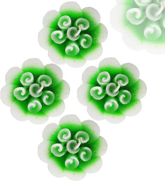 Aseenaa Floating Candles in Flower Shaped with Shades | Beautiful Flower Wax Candles | Floating Diya for Christmas | New Year | Diwali | Deepawali Celebration | Gift | Home Decor | Set of 4PC | Colour - Green White Candle