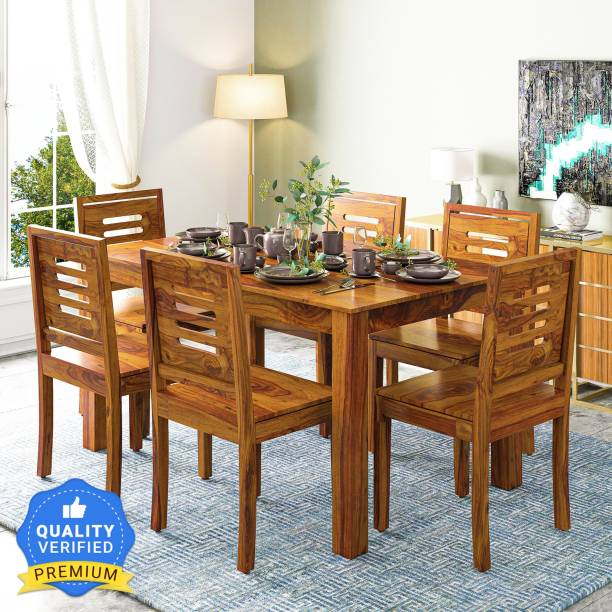 Suncrown Furniture Sheesham Wood Dining Table Set for Living Room Solid Wood 6 Seater Dining Set