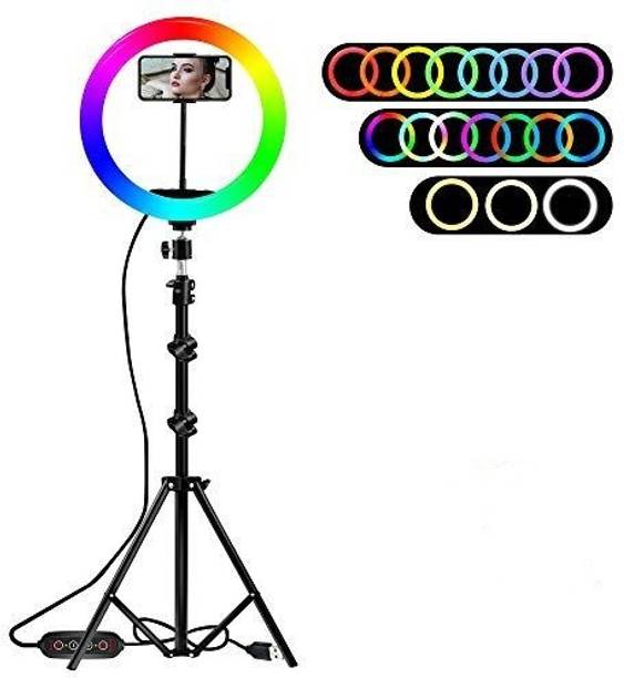 Speeqo 10" Selfie RGB Ring Light with Tripod Stand LED Dimmable with 21 Colours and Shutter for Live Stream for YouTube, Makeup, Photography, Video Shooting, Light for Reels, Vigo, Studio Lighting, TIK Tok Videos Ring Flash Ring Flash