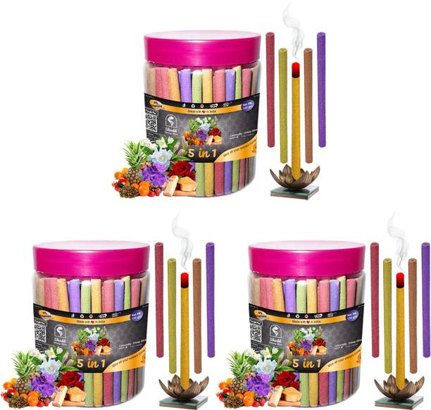 Shankh 5 in 1 (Multiple Fragrances) Dhoop Stick (Incense Stick) Pack of 450 gram (150 + 150 + 150) Fragrances Rose, Mogra, Panchvati, Lavender, Pineapple