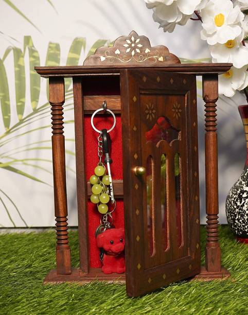 ANB Enterprises Wooden Wall key stand Almirah Shaped Key Holder for Wall Decor Antique key stand Wood Key Holder