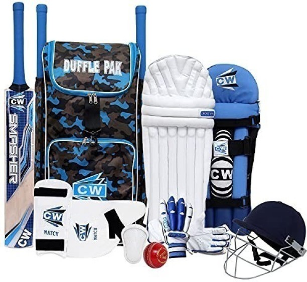 Bag 9 items Gloves Pads Bat Helmet Splay Club Complete Cricket Kit - Right Hand Ball