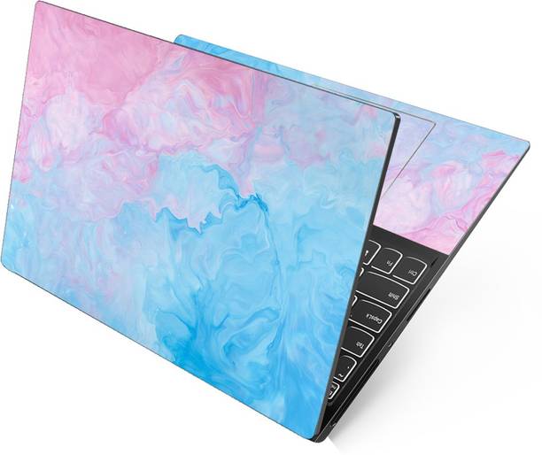 dzazner Premium Vinyl HD Printed Easy to Install Full Panel Laptop Skin/Sticker/Stretchable Vinyl/Cover for all Size Laptops upto 15.6 inch No Residue, Bubble Free - Pink Blue Stroke Self Adhesive Vinyl Laptop Decal 15.6