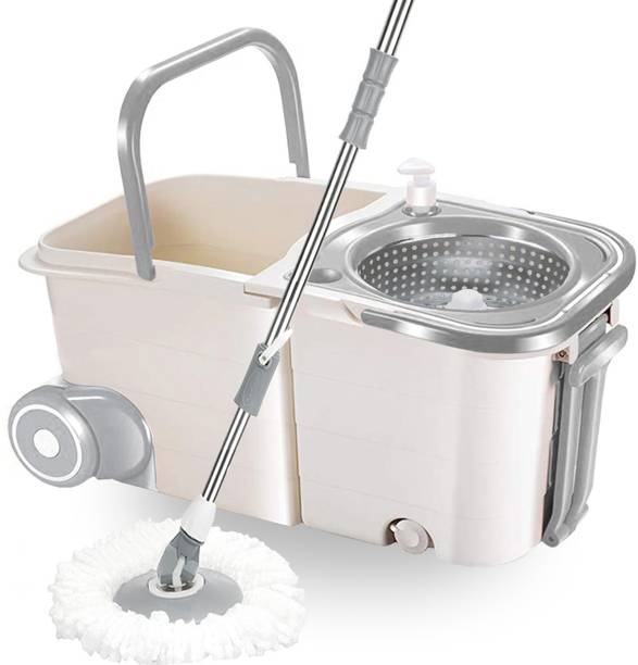 व-मोप Premium Double Twin Bucket Wheel Mop Sets (( 6 Months Warranty on Rod Set )) वैट और ड्राई मोप
