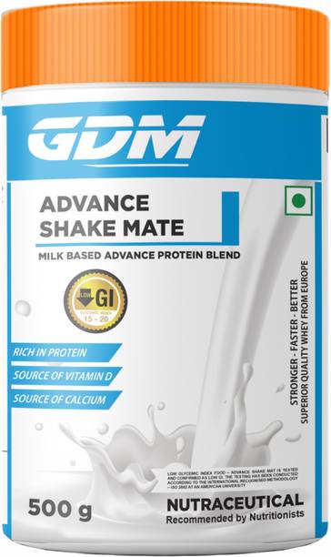 gdm nutraceuticals llp ADVANCED SHAKE MATE - HIGH QUALITY PROTEIN MIXTURES 18 SERVINGS (500 GM, MILK) Protein Blends