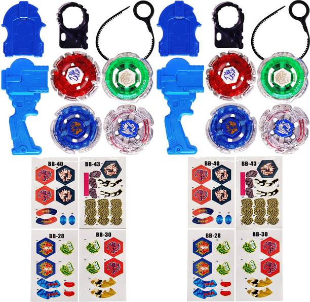 Aseenaa Metal Fighter with Metal Fighting Ring | 8 Spinning Top, 2 Handle Launcher, Sticker Set and 2 Strips Toy for Boys Girls and Children | Spining Toys Set for Kids | Colour - Multi (ComboSO4)