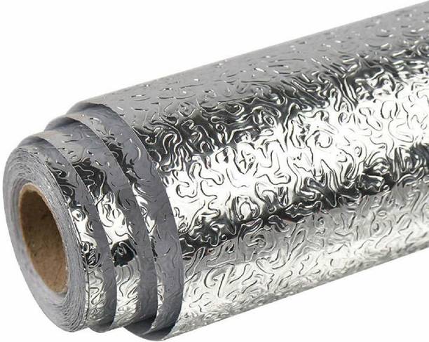 CRIYALE 60 cm Aluminium Foil sticker, Kitchen sticker, Waterproof Aluminium Oil-Proof Kitchen Stove wall Sticker, Waterproof Wallpapers.(60*300 Flower Sticker)(pack of 1) Self Adhesive Sticker