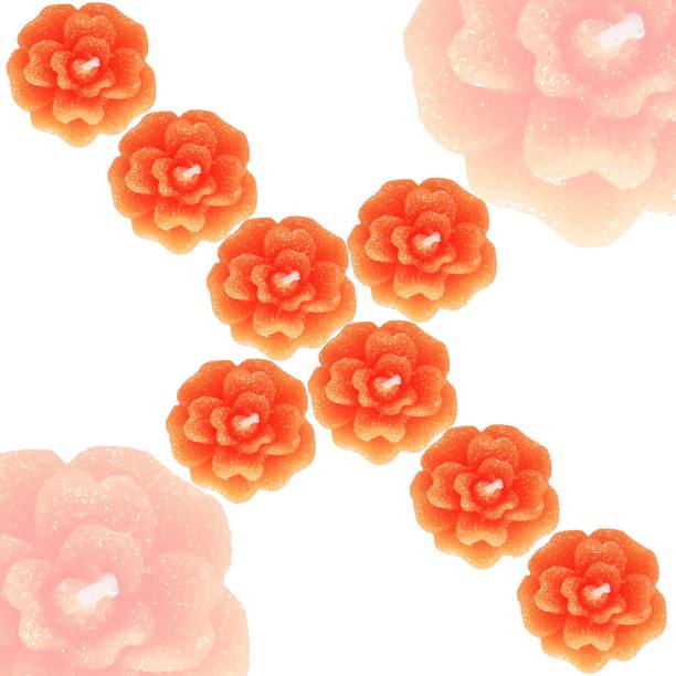 Aseenaa Floating Candles In Flower Shades | Beautiful 8 Wax Candle | Diya Light For Christmas | New Year | Diwali Lighting Celebration | Gift | Home Decor Diyas | Set Of 8pc | Colour : Orange Candle