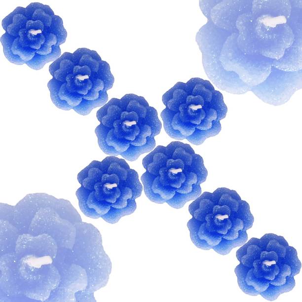 Aseenaa Floating Candles In Flower Shades | Beautiful 8 Wax Candle | Diya Light For Christmas | New Year | Diwali Lighting Celebration | Gift | Home Decor Diyas | Set Of 8pc | Colour : Blue Candle