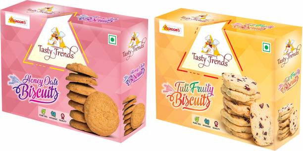 tasty trends HONEY OATS - TUTI-FRUITY BISCUITS / COOKIES, COMBO OF TASTE & HEALTHY FLAVOURS OF COOKIES, 200 grams x 2 packs (1 pack each) Cookies Biscuit