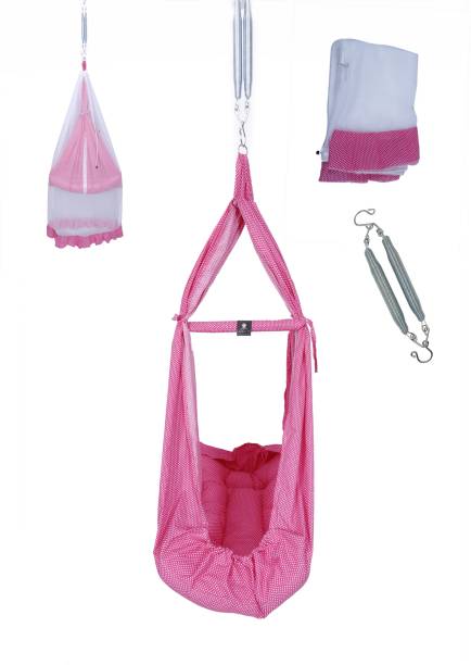 U2CUTE Baby Cradles, Baby Jhula, Jhoola,! Infant Baby Hanging Swing Cradle with Mosquito net and Spring (Infant) (Pink)