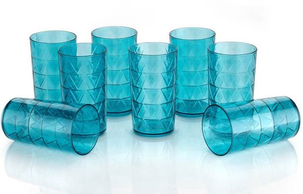 Sentricus (Pack of 8) Feather Pattern plastic Water Juice Blue color Glasses Set Of 8 Glass Set Glass Set Water/Juice Glass