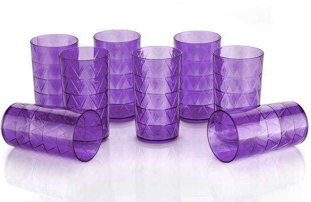 Sentricus (Pack of 8) Feather Pattern Plastic Water Juice Purple Color Glasses Set Of 8 Glass Set Glass Set Water/Juice Glass