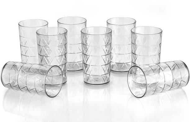 Sentricus (Pack of 8) Feather Pattern Plastic Water Juice Clear Color Glasses Set Of 8 Glass set Glass Set Water/Juice Glass