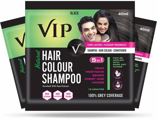 VIP Hair Colour Shampoo, 40ml (Pack of 3) , Black