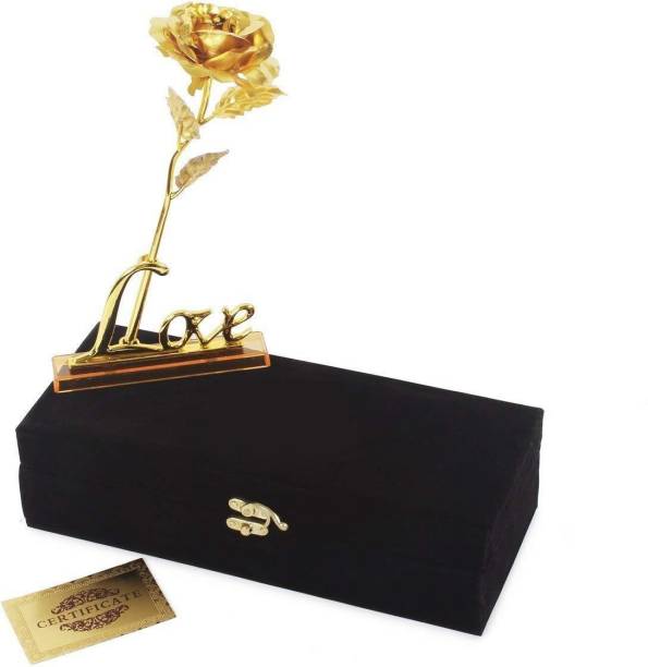 INTERNATIONAL GIFT Gold Plated Rose 25 cm and Love Stand with Beautiful Black Velvet Box Artificial Flower 25 Cm (pack of 1, Gold) Religious Tile