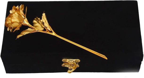 INTERNATIONAL GIFT Gold Dipped Real Rose 28 Cm With Velvet Box Packing (28 cm, Gold) Religious Tile