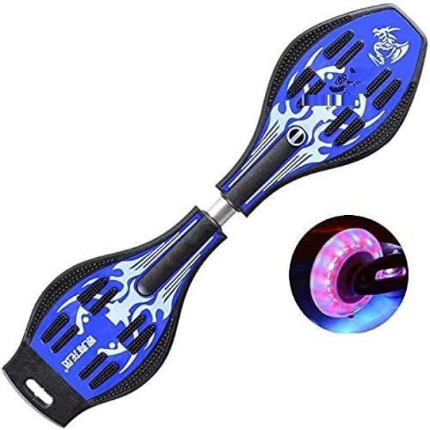 Glenston Wave Board Skate Board Caster Board Ripstick 2 Wheeler with Carry Bag with Colorful Light On Wheel and Print Multicolor 9 inch x 31 inch Skateboard