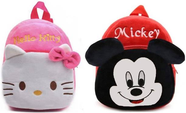 Afya Soft Toy Bag Hello Kitty & Mickey Plush Bag For Cute Kids 2-5 Years Plush Bag (Multicolor,4L) 4 L Backpack