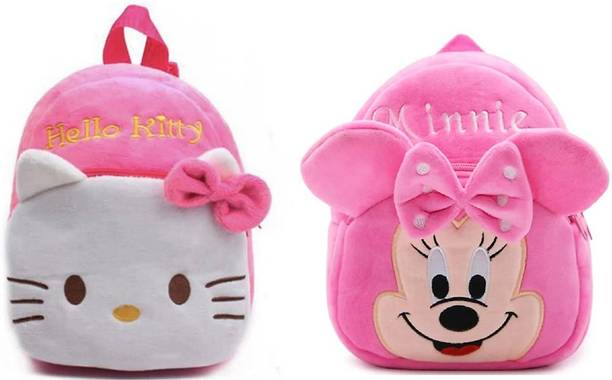 Afya Soft Toy Bag Hello Kitty & Minnie Plush Bag For Cute Kids 2-5 Years Plush Bag (Multicolor,4L) 4 L Backpack