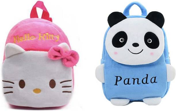 Afya Soft Toy Bag Hello Kitty & Panda Plush Bag For Cute Kids 2-5 Years Plush Bag (Multicolor,4L) 4 L Backpack