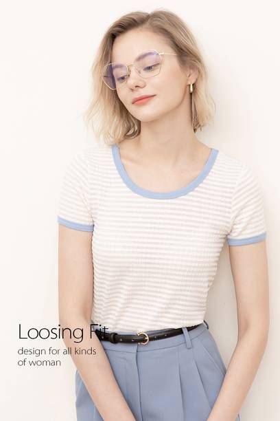 Urbanic Printed Women Round Neck White T-Shirt
