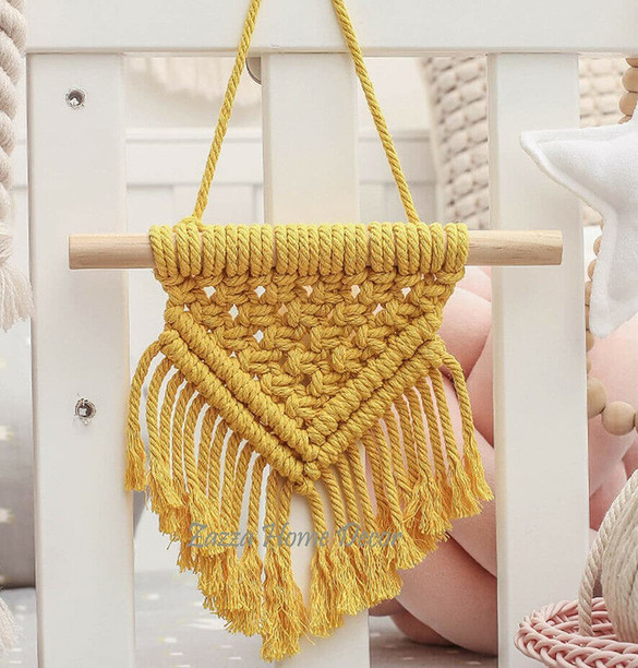 Home Décor Ivory and Mustard Yellow Macrame Wall Hanging Wall Tapestry