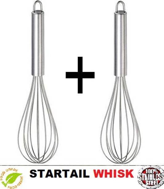 startail Stainless Steel bread dough whisk whipper for pastry,cake, pizza, whisker for eggs, cream, frother for milkshake, lassi, buttermilk, soup, coffee Great alternatives to a blender, mixer or hook Stainless Steel Balloon Whisk (Pack of 2) Steel Balloon Whisk