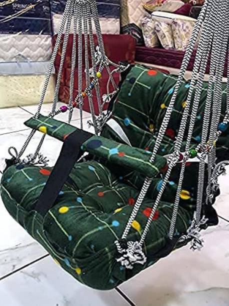 Baby Swing Cotton Jhula Chair for Kids Baby's Children Folding and Washable 1-8 Years with Safety Belt - Home,Garden Jhula for Babies | Jhula for Kids | Baby Hanging Jula GREEN Swings