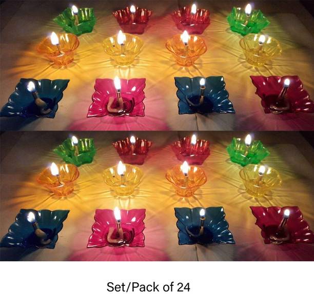 Citymegastore Citymegstore Reflected Shadow Floating Transparent Diwali Diya Set Lantern Candle Panti Oil Lamps for Diwali Puja Pooja Room Decoration Item Gift Plastic Diya Multi Design Shape Indoor Outdoor Plastic 12 - Cup Candle Holder Set