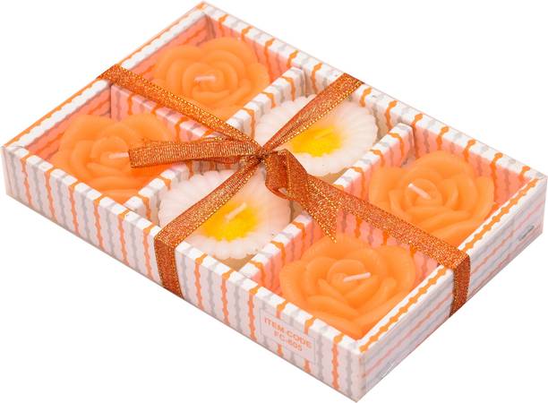 PRIDE STORE Rose Shape Flower Wax Floating Tea Light Candles for Home Decor, Navratri, Diwali Decoration Items and Christmas Festivals Candles floating candle orange and white floating candle Candle