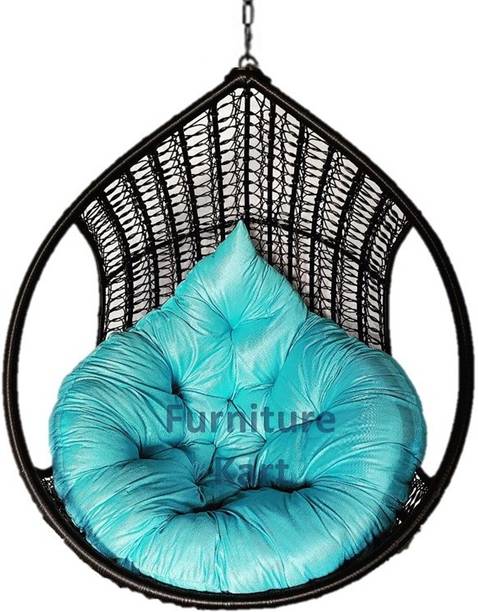 Furniture kart Hanging Swing Chair White & Sky Blue Steel Large Swing