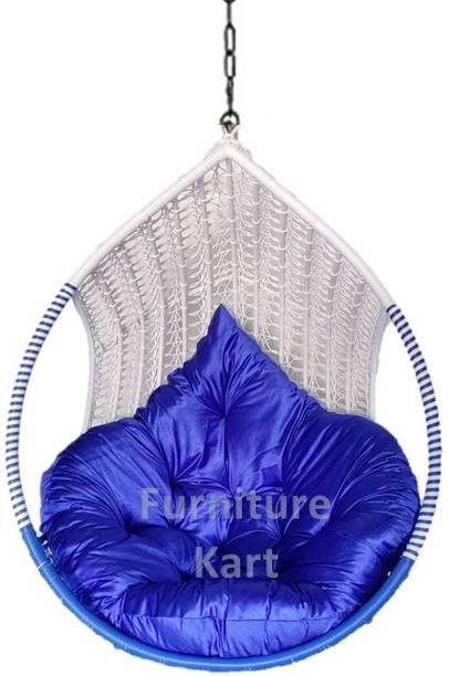 Furniture kart Luxury Hammock Swing Chair Jhoola Hanging Egg Chair White & Blue with Cushions Steel Large Swing