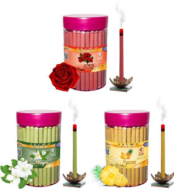 Shankh Rose, Mogra & Pineapple Dhoop Stick (Incense Stick) Pack of 300 gram (100 + 100 + 100) Fragrances Rose, Mogra, Pineapple