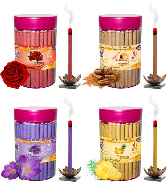 Shankh Rose, Panchvati, Lavender & Pineapple Dhoop Stick (Incense Stick) Pack of 400 gram (100 + 100 + 100 + 100) Fragrances Rose, Panchvati, Lavender, Pineapple