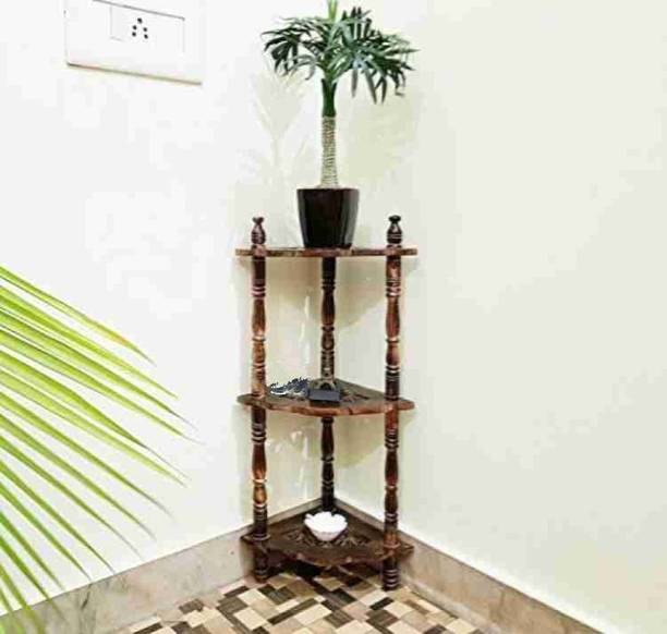 Woodshopee Small Corner wall shelf office corner shelf home corner shelf Corner decoration Wooden Wall Shelf