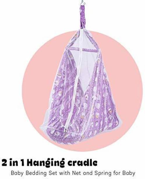 baybee Hanging Cradle for new born baby Hanging Sleep Swing Cradle/Jhula/Jhoola/Bed/Baby Bedding with Net and Spring Set for 0-12 Months Baby Boys and Girls - Violet